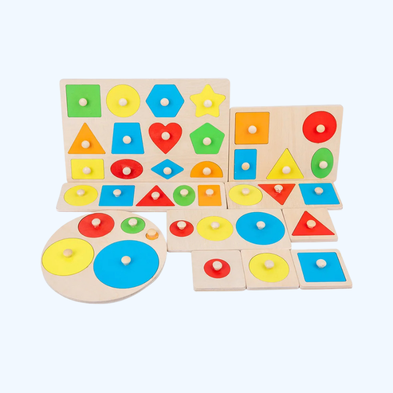 Montessori Kleurige Geometrie Grijpbord | Houten Vormen Sorteerspeelgoed