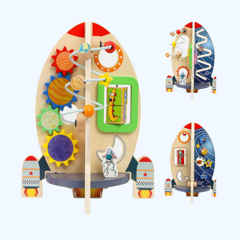 Ruimteraket Activiteitenkubus | Montessori Speelgoed 1+ Jaar | Sensorisch Educatief Druk Bord Cadeau