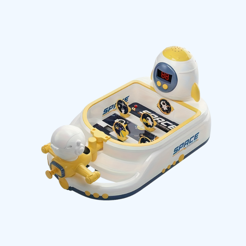 Knikkerschietspel console | Puzzelspel, interactieve desktop met obstakels, doelen schieten, scorebord, licht |en geluidseffecten, ruimteavontuur schiettafel.