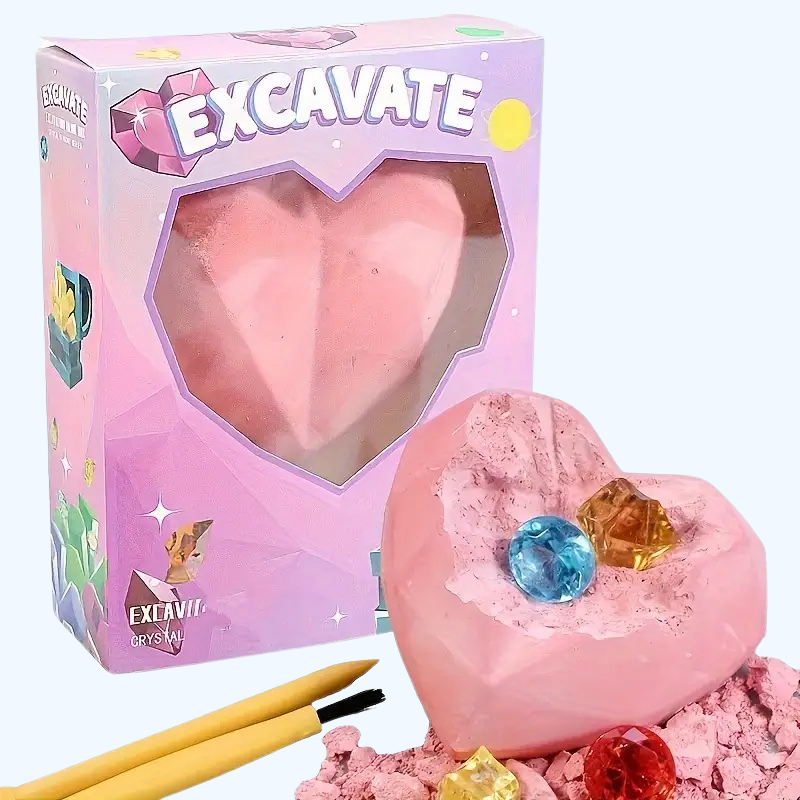 Kinder Archeologie Opgraving naar Edelstenen | DIY Handmatige Opgraving naar Schat Fossielen voor Hartvormige Doos Puzzel Handgemaakt Speelgoed