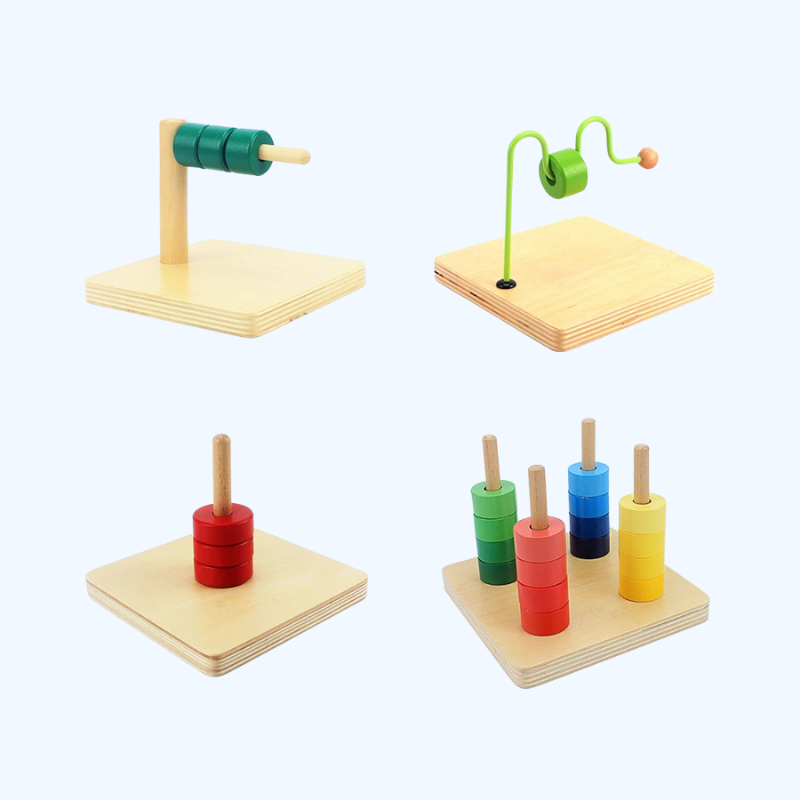 Montessori Houten Speelgoed - Sensory Preschool Leren Discs op Horizontale Pen, Educatief Houten Speelgoed voor Peuters