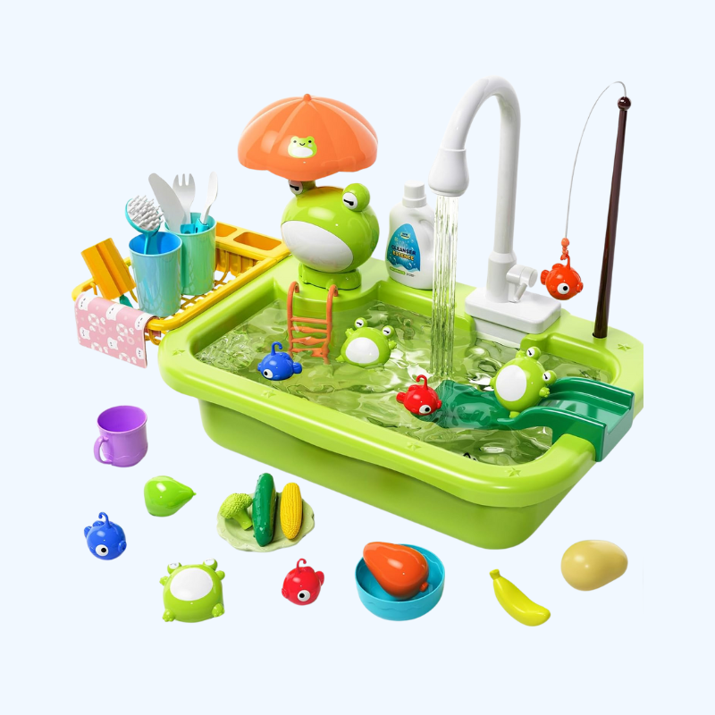 Keukenspeelset met Werkend Water | Elektrische Kraan, Drijvende Speeltjes & Visspel | Fantasiespel 3+ Jaar
