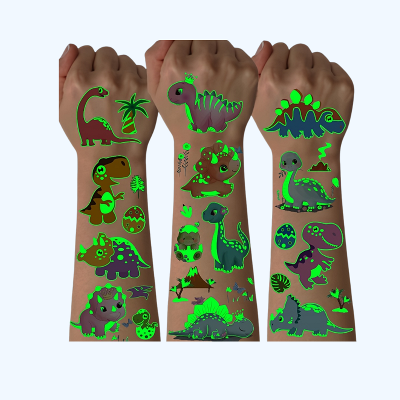 Lumineuze Dinosaurus Tatoeages | Gloeien in het Donker, Waterdichte Verjaardags- en Halloween Tatoeages