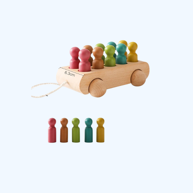 Houten Kleurrijke Beuken Loopwagen Speelgoed - Voor Baby's van 1 tot 3 Jaar met 10 Houten Poppen, Montessori Ontwikkelingsspeelgoed