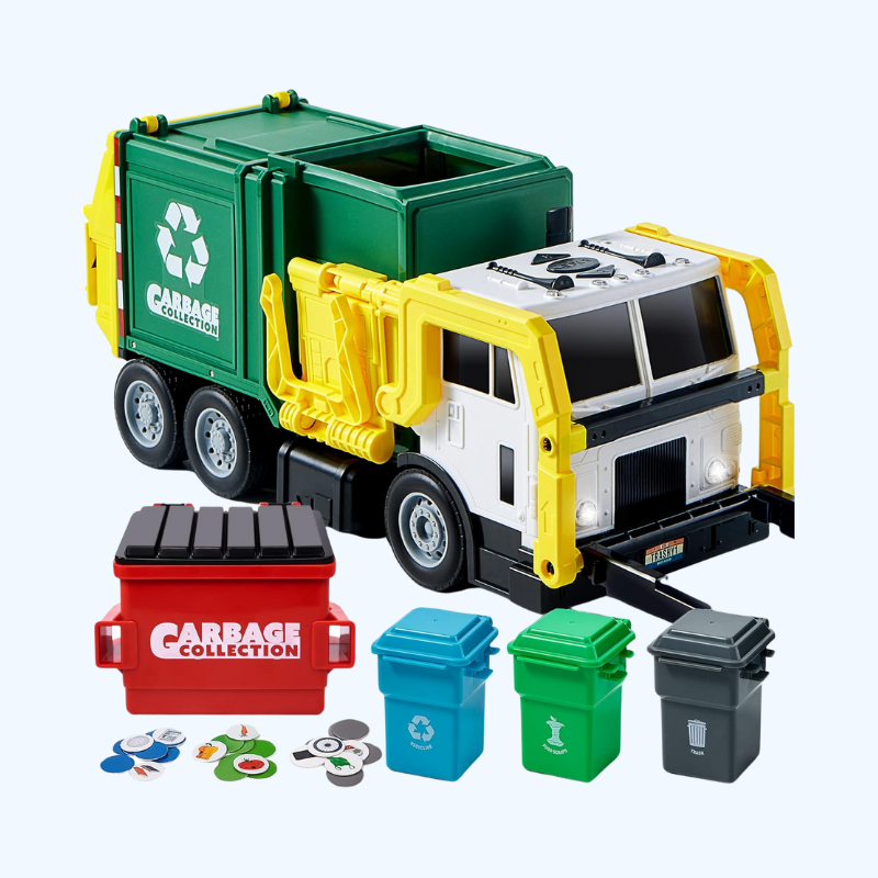 Grote Vuilniswagen Speelset | Wrijving Aangedreven, Vuilnisbakken, Leerkaarten | Educatief Plezier