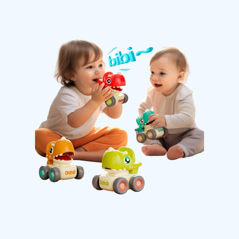 4-Delige Dinosaurus Inertie Speelgoedauto Set | Handmatig Geduwde Educatieve Auto’s voor Peuters