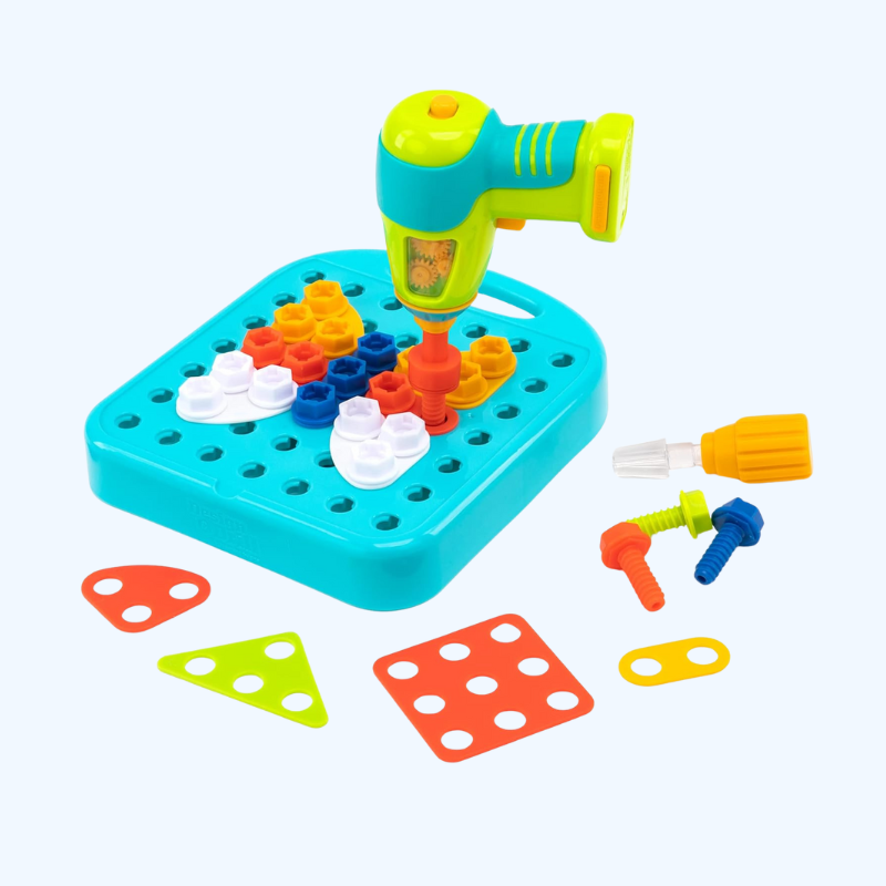 Design & Drill Workshop voor Kinderen: 73 Stukken met Elektrische Boormachine | STEM Speelgoed voor Kinderen 3+ | Educatief Bouwspeelgoed voor Creatieve Kids