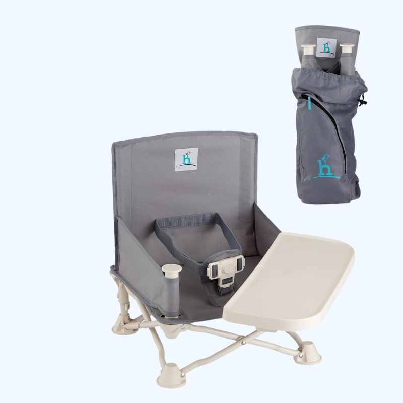 hiccapop Reishoogzitstoel met Dienblad Draagbare, opvouwbare kinderstoel voor reizen, camping en strand | Veilig en comfortabel eten met verstelbare veiligheidsriemen