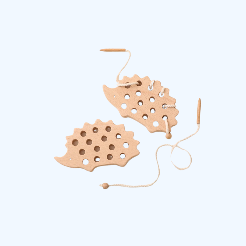 Houten Rijgspel Egel | Montessori Speelgoed voor Kinderen, Educatief Houten Beuken Speelgoed, Knoppen en Kralen, Puzzel voor Baby's, Cadeau