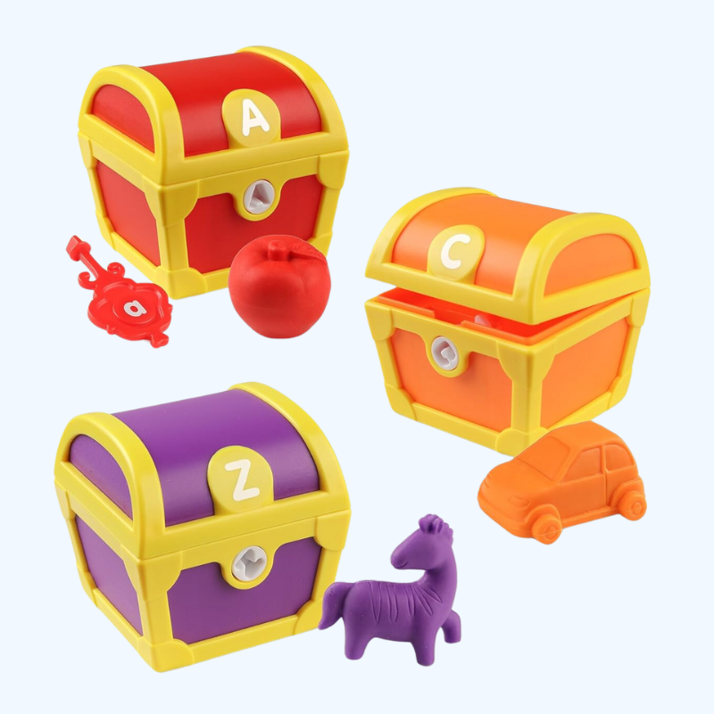 26-delige Alfabet Leerspeelset Schatkist met letters en sleutels | Montessori ABC kleursorteerspel, geschikt voor 3, 4 en 5 jaar