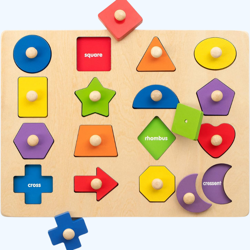 Montessori Houten Vormenpuzzel met Pinnen Educatief kleurensorteerbord voor fijne motoriek | Perfect cadeau voor peuters en kleuters (3, 4, 5 jaar)