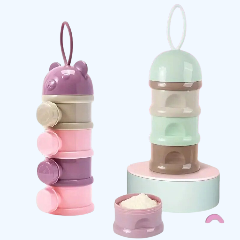 Vierlaagse Draagbare Container met Cartoon Beer Ontwerp | Melk- en Snackcontainer voor Reizende Baby's