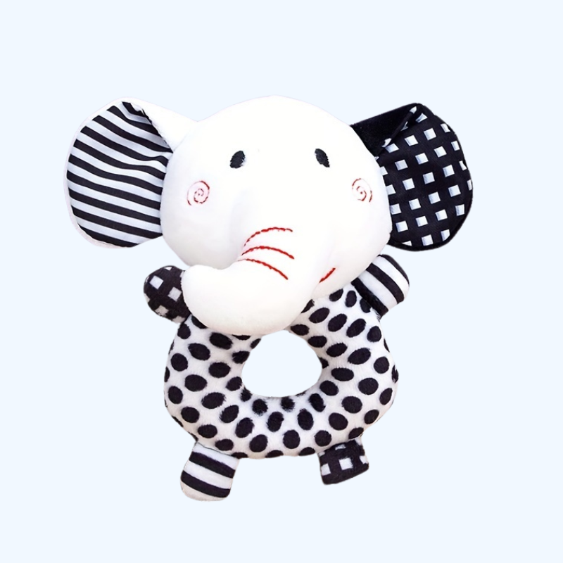 Zwart-witte Polyester Fiber Rammelaar Speelgoed | Educatief Baby Cadeau voor Vroeg Onderwijs