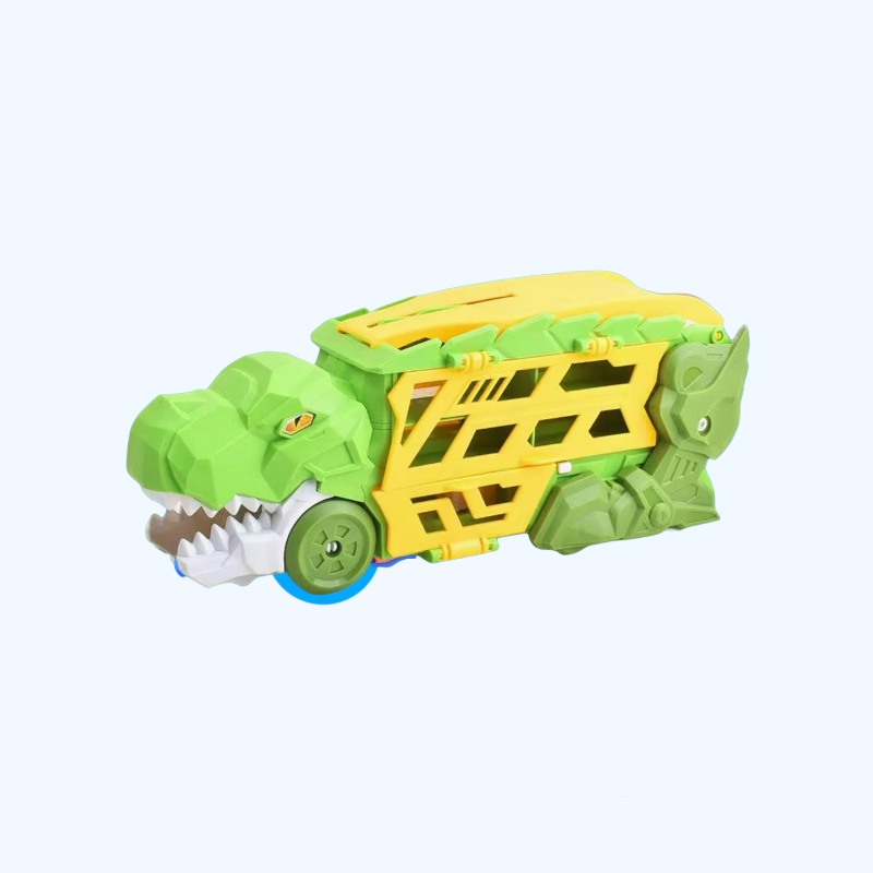 Dinosaurus Transporter Truck met Vouwbare Racebaan & Legering Auto's | Wind-Aangedreven Dino Vrachtwagen | Perfect Cadeau voor Kinderen 3-7 | Blauw & Groen | Educatief Speelgoed
