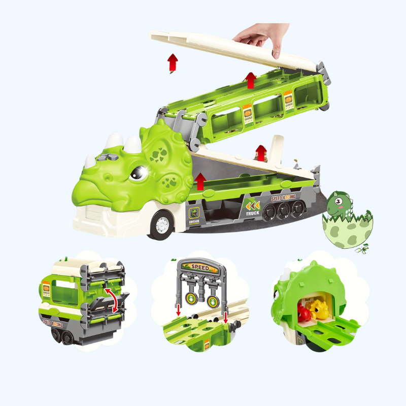 Dinosaurus Speelgoed voor Jongens van 3-5 Jaar, Triceratop Transport Vrachtwagen met 6 Dinosaurus Auto's, Activiteit Speelmat, Jurassic World Park Dinosaurus Speelgoed Set voor Peuter Verjaardag