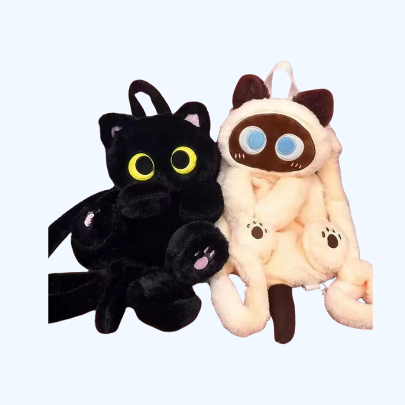 40cm Kawaii Pluchen Kat Rugzak met Grote Ogen | Grote Capaciteit Knuffelspeelgoed Tas | Geschikt voor Jongens, Meisjes en Dames | Cadeau Rugzak