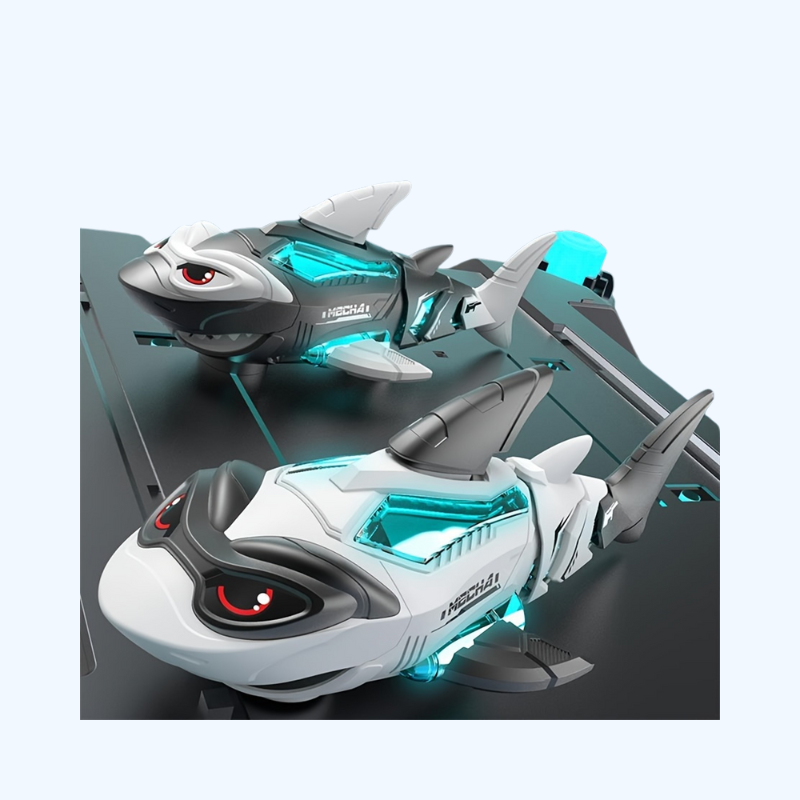 Interactief Mechanisch Haai Speelgoed met Articuleerbare Staart en Mond, LED Lichten en Dynamische Muziek - Duurzaam Plastic, Tweekleurig (Wit en Grijs), Geschikt voor Kinderen van 3 Jaar en Oudere