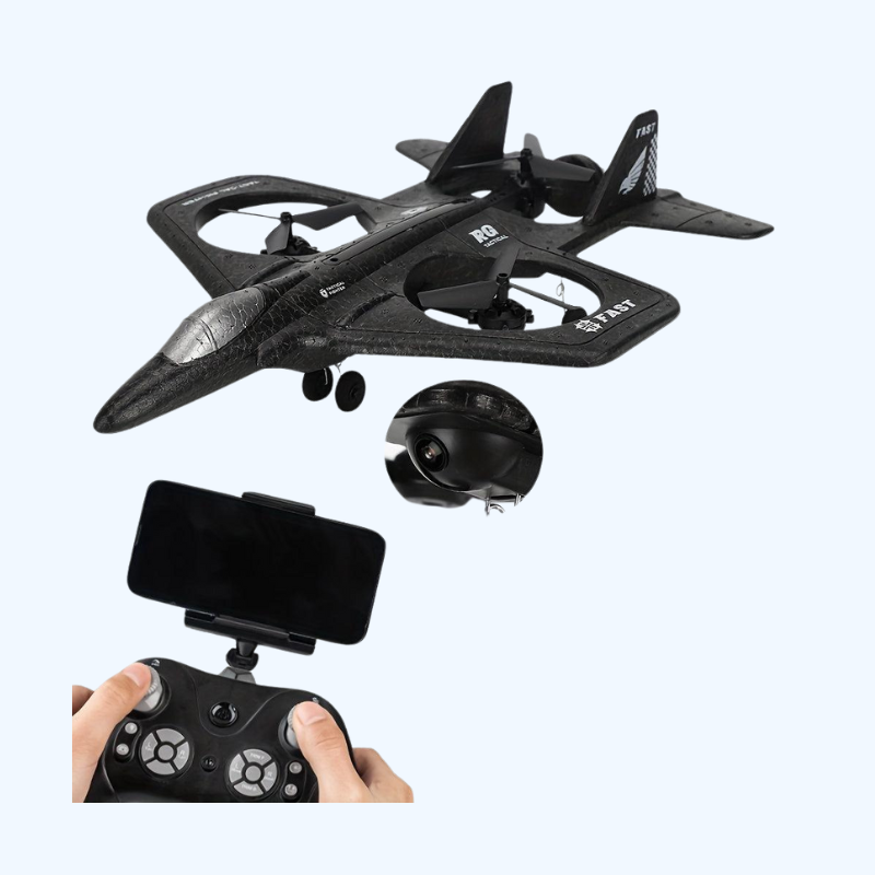 RC-gevechtsvliegtuig 2.4GHz met camera - Foam glider, gemakkelijk te besturen, cadeau voor Halloween en Kerstmis.