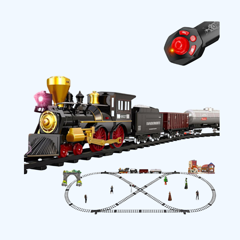 Retro Treinset | Kersttrein met Rails, Rook, Geluid & Lichten, Oplaadbaar, Klassiek Speelgoed