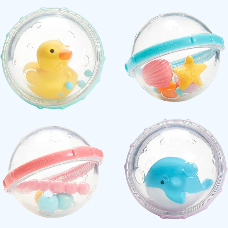 4-Delige Drijvende Bad Speelgoed Set voor Baby’s | Stimuleert Zintuigen Met Getextureerde Ringen & Kleurrijke Bubbels | Veilig en Leuk voor Baby’s van 4+ Maanden