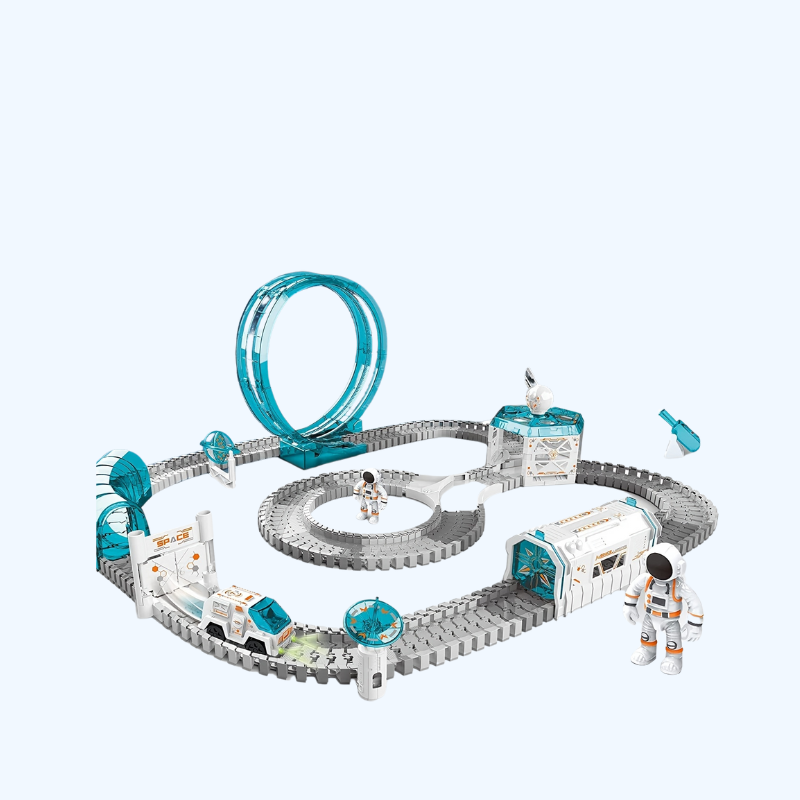 Ruimte Speelgoed voor Kinderen - 204-delige Treinspeelset voor Jongens & Meisjes 4-8 Jaar, Mini Sterrenprojector, Lichtgevende Auto en Astronaut Poppen, Flexibel Racebaan Set - Perfect voor Halloween & Kerst