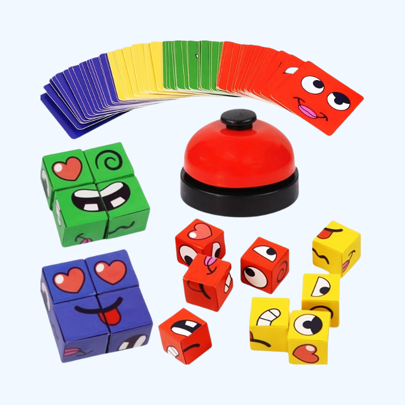 Emotie Matching Dobbelspel voor Kinderen | Educatief Tafelspel met Expressieve Blokken & Bel, Voor Leeftijd 3-8 Jaar, Perfect Cadeau voor Kerst & Nieuwjaar