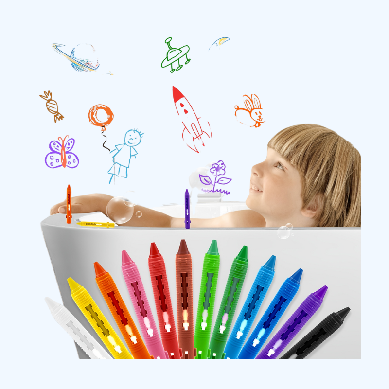 12-delige Wasbare Badkrijt Set | Levendige, Niet-Giftige Badkamer Markers, Ruimte-Thema Speelgoed, Gemakkelijk Schoon te Maken, Perfect voor Jonge Kinderen
