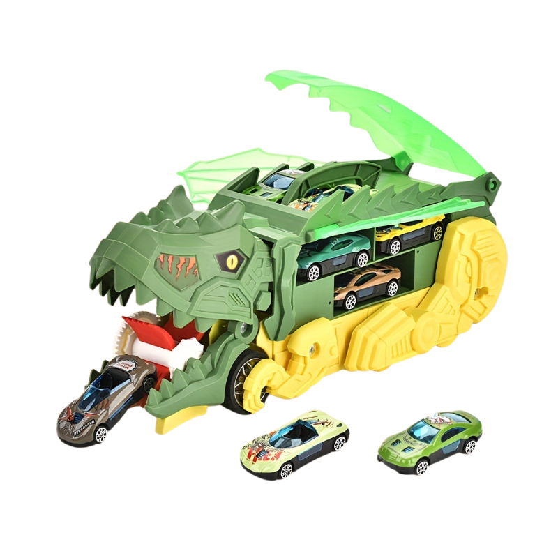 Dinosaurus Truck Speelset | T-Rex Auto Eet Speelgoed met 6 Mini Auto's | Metaal en Kunststof | Verjaardag, Halloween of Kerstcadeau