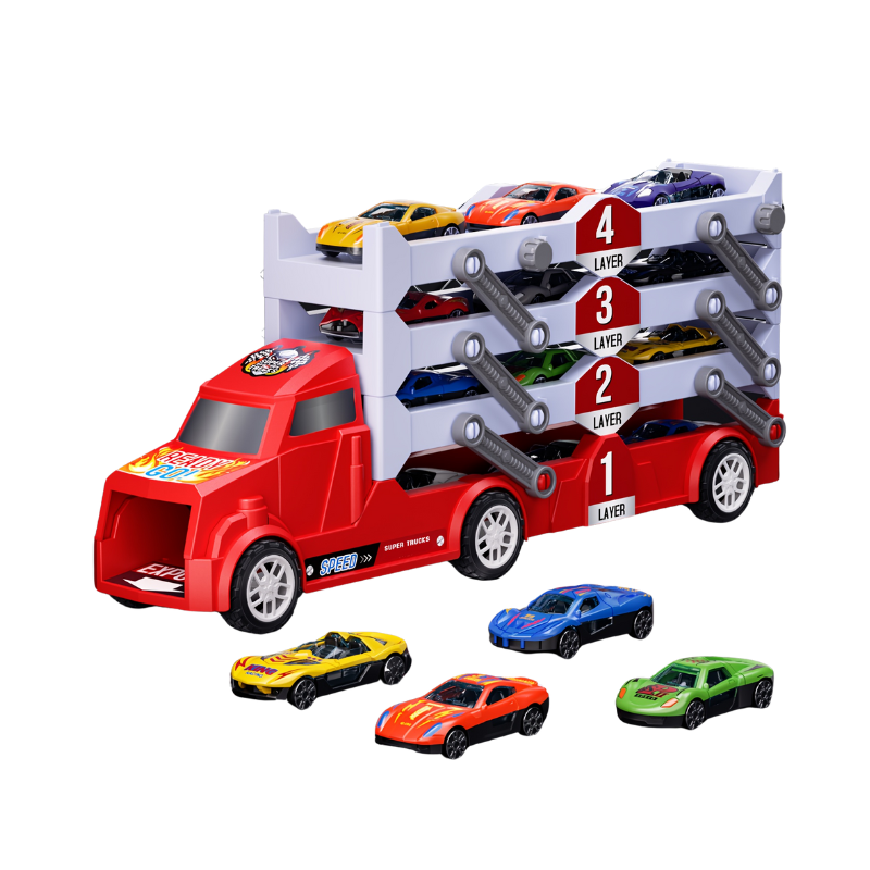 Brandweer Auto met Transformerende Racebaan | Inertiële Mini Auto's & Tracks | Rood Cadeau Speelgoed voor Verjaardag & Kerst | Raceplezier