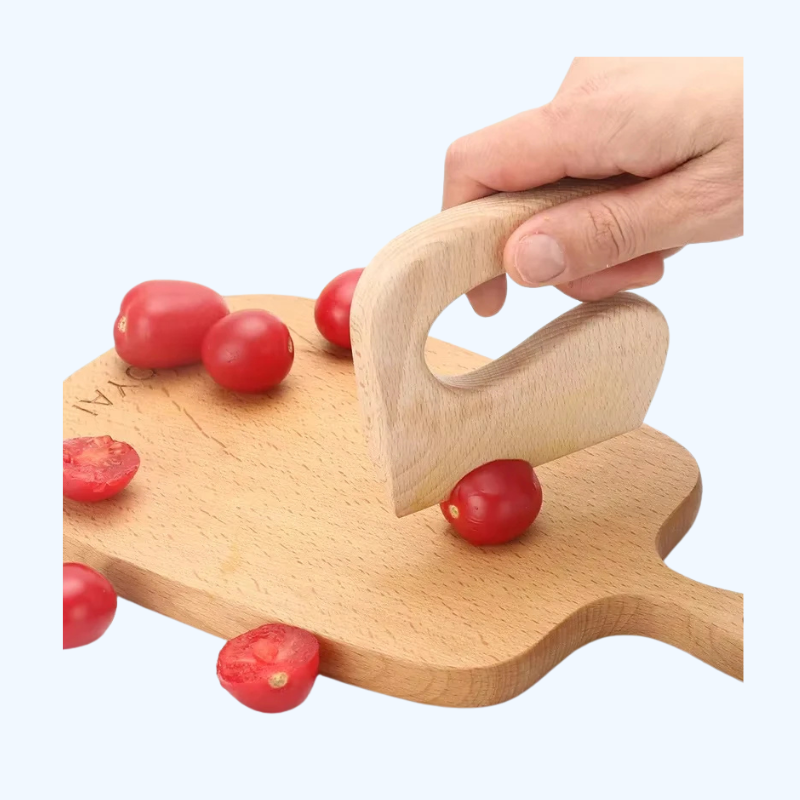 Houten Montessori Mes voor Kinderen | Veilig Kokspeelgoed voor Snijden van Fruit & Groenten, Keukengereedschap voor Peuters