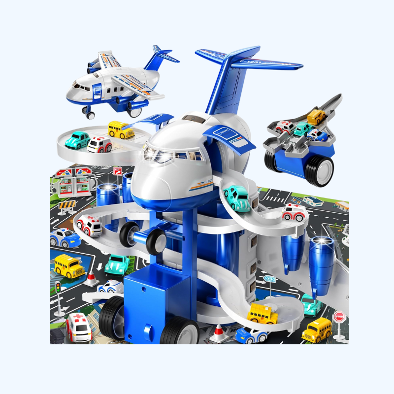 Vliegtuig Speelgoed Racebaan Voor Kinderen 3-7 Jaar, Speelgoedvliegtuig Met 8 Auto's, Garage Parkeerplaats, Autokleed Speelmat, Verjaardagscadeaus Voor Jongens En Meisjes