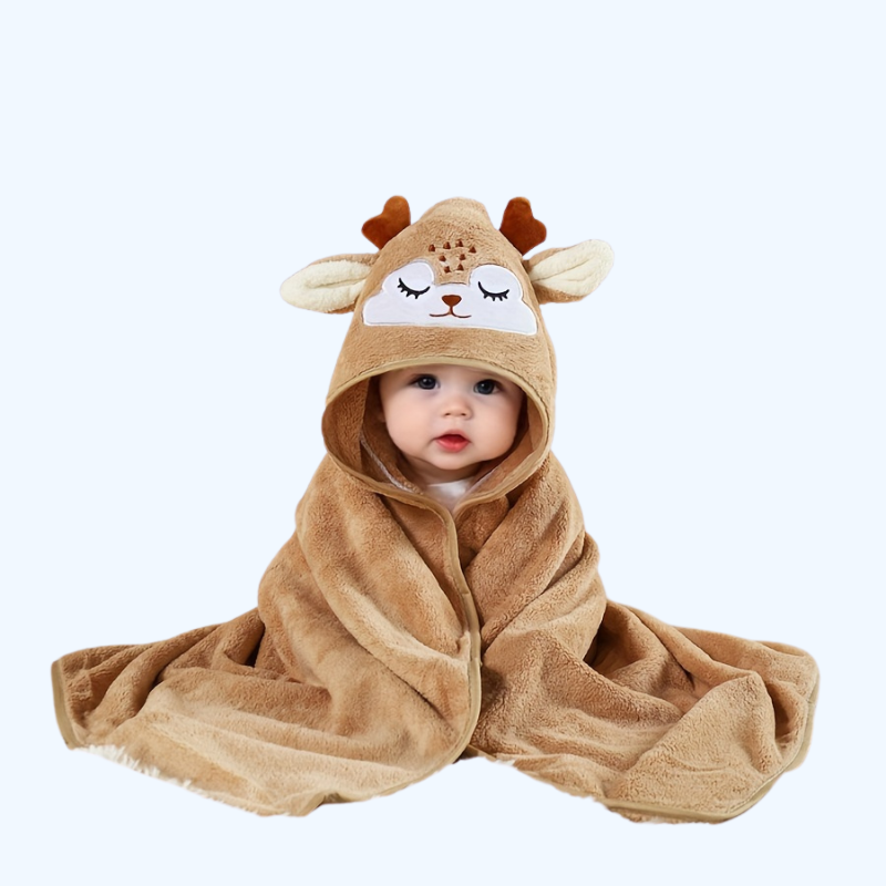 Zachte & Absorberende Badhanddoek voor Jongens en Meisjes met Schattig Dierontwerp | 80,01 cm x 80,01 cm | Kapje, Ademend Polyester | Perfect voor Badderen, Wikkelen en Kinderwagen Bedekking