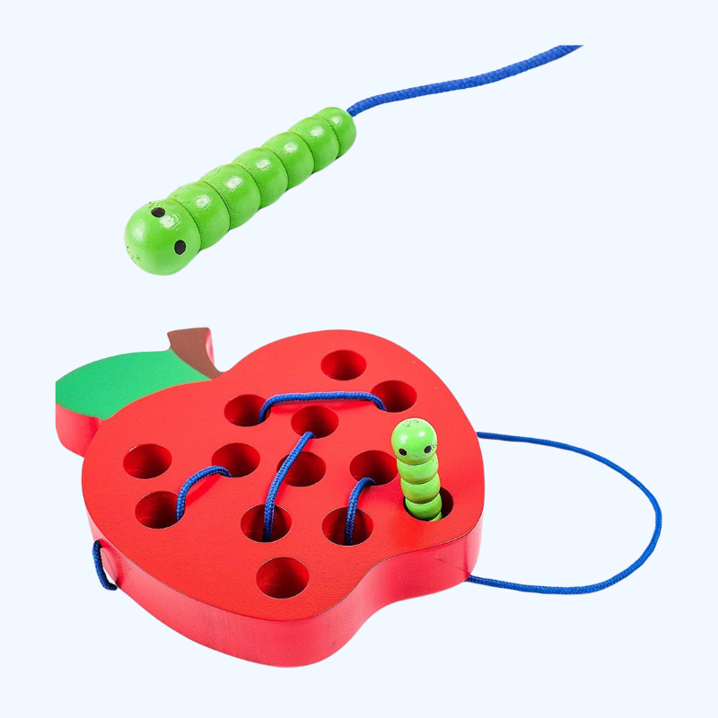 Houten Montessori Speelgoed | Houten Rijgspel Appel | Ontwikkeling van Motorische Vaardigheden voor Kinderen 3-5 Jaar