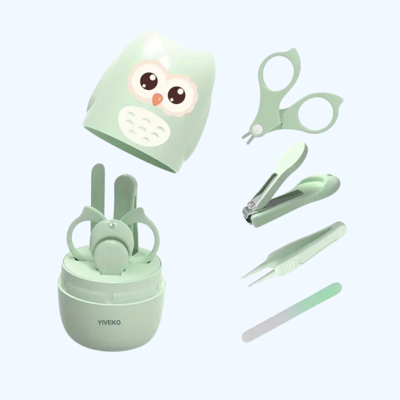 Baby Nagelset 4-in-1 | Nagelverzorging Kit voor Baby's met Schattige Uil Groene Opbergtas