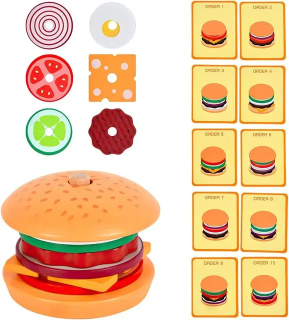 Houten Hamburgers Stapelspel | Montessori Educatief Speelgoed voor Peuters & Kinderen