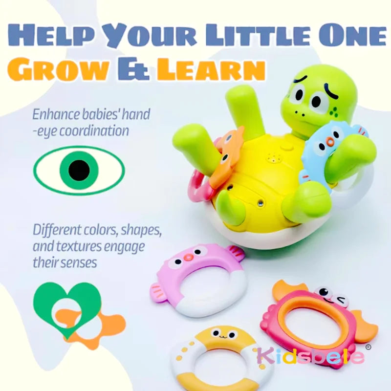 Zomers Bad- en Zwembadspeelgoed – Spuitende Schildpad met 5 Ringen | Drijvend Waterspeelgoed voor Baby’s & Peuters