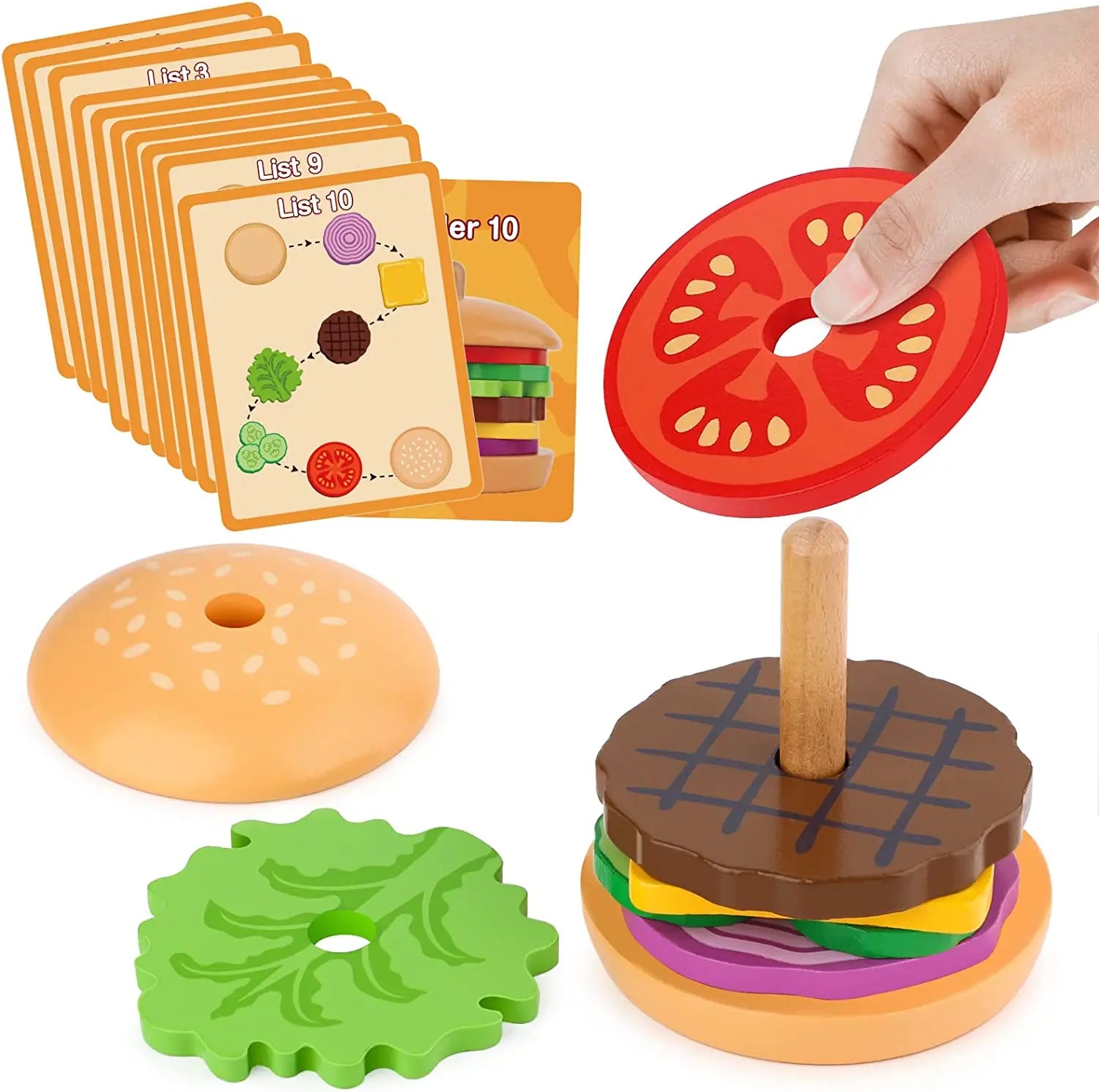 Houten Hamburgers Stapelspel | Montessori Educatief Speelgoed voor Peuters & Kinderen