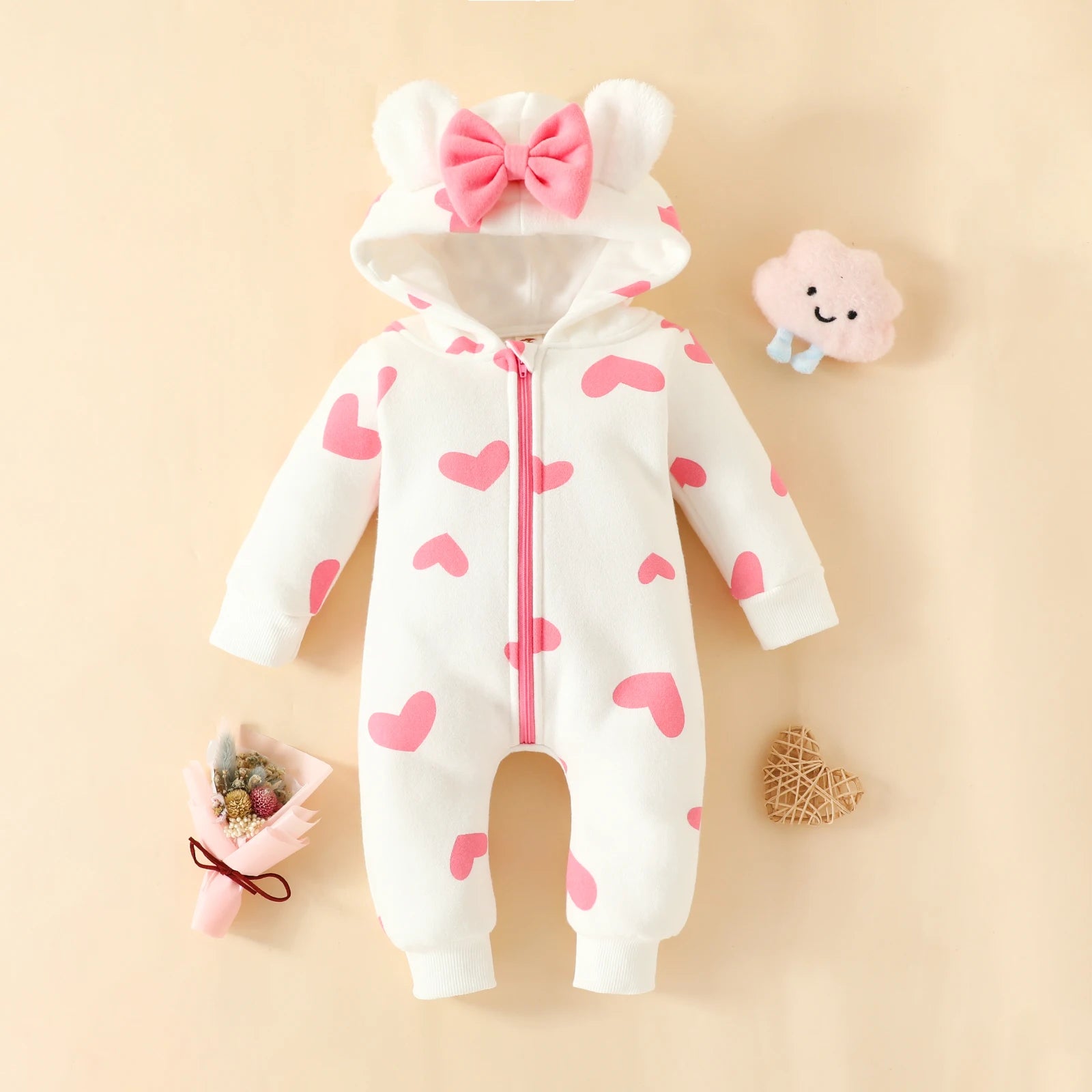 Romper met Lange Mouwen en Hoed | Warme Buitenkleding met Rits Dikke Baby Onesies
