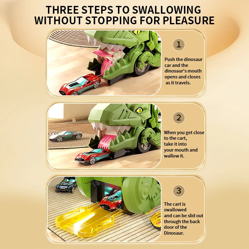 Speelgoedauto op spoor voor kinderen - Dino Tyrannosaurus puzzel, cadeau voor jongens van 3 tot 6 jaar