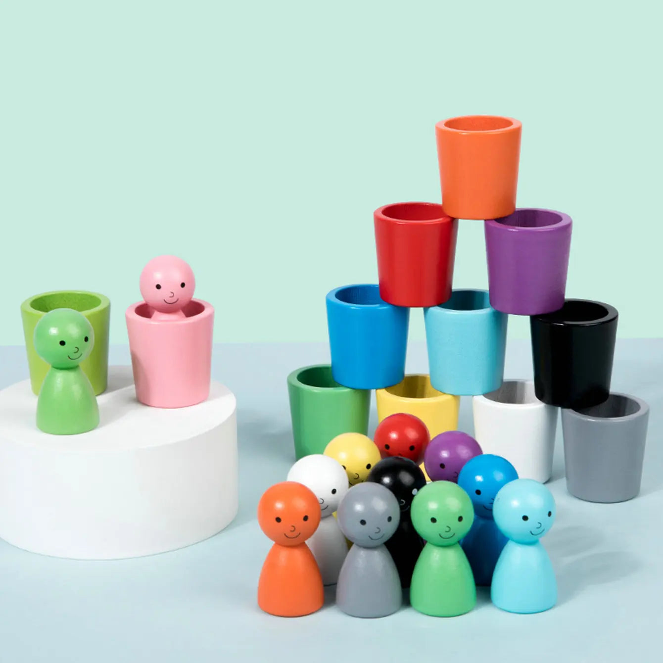 Baby Montessori Houten Speelgoed | Regenboog Ballen & Bekers