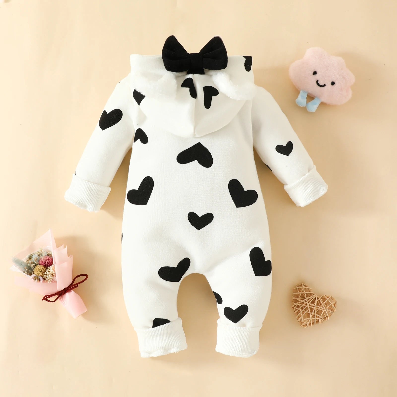 Romper met Lange Mouwen en Hoed | Warme Buitenkleding met Rits Dikke Baby Onesies