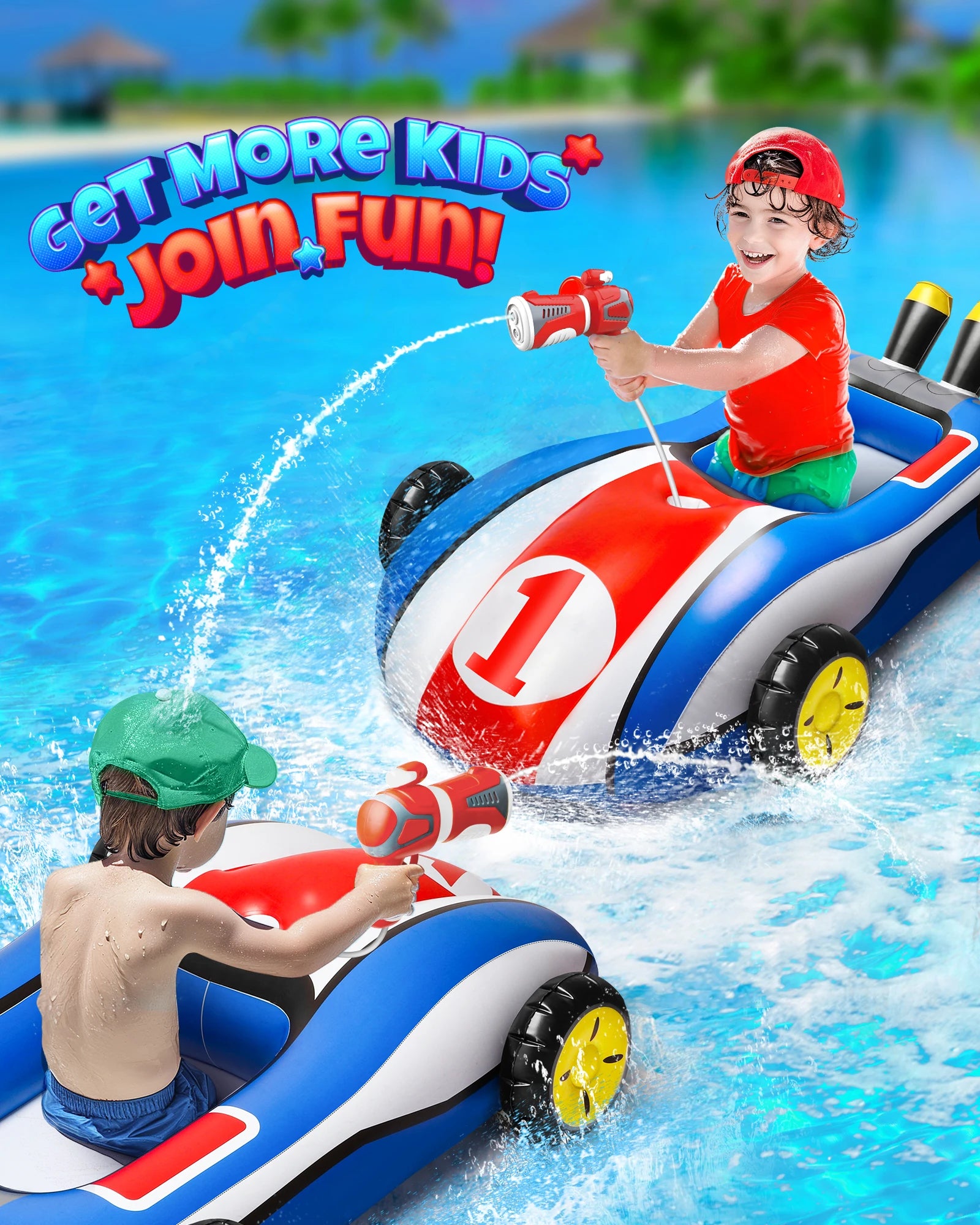Opblaasbare Pool Float met Water Gun | Ride-On Zwemmen Speelgoed voor 4 5 6 7 8 9 Jaar Oude Jongens Meisjes Zomer Buiten Water Pool Games