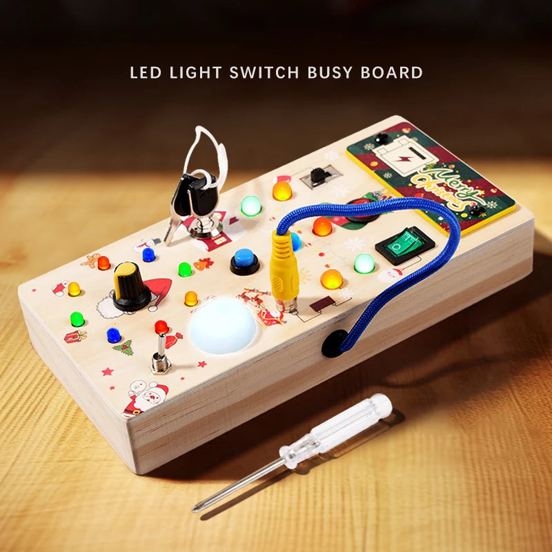 LED Montessori Busy Board | Houten sensorisch speelgoed voor peuters