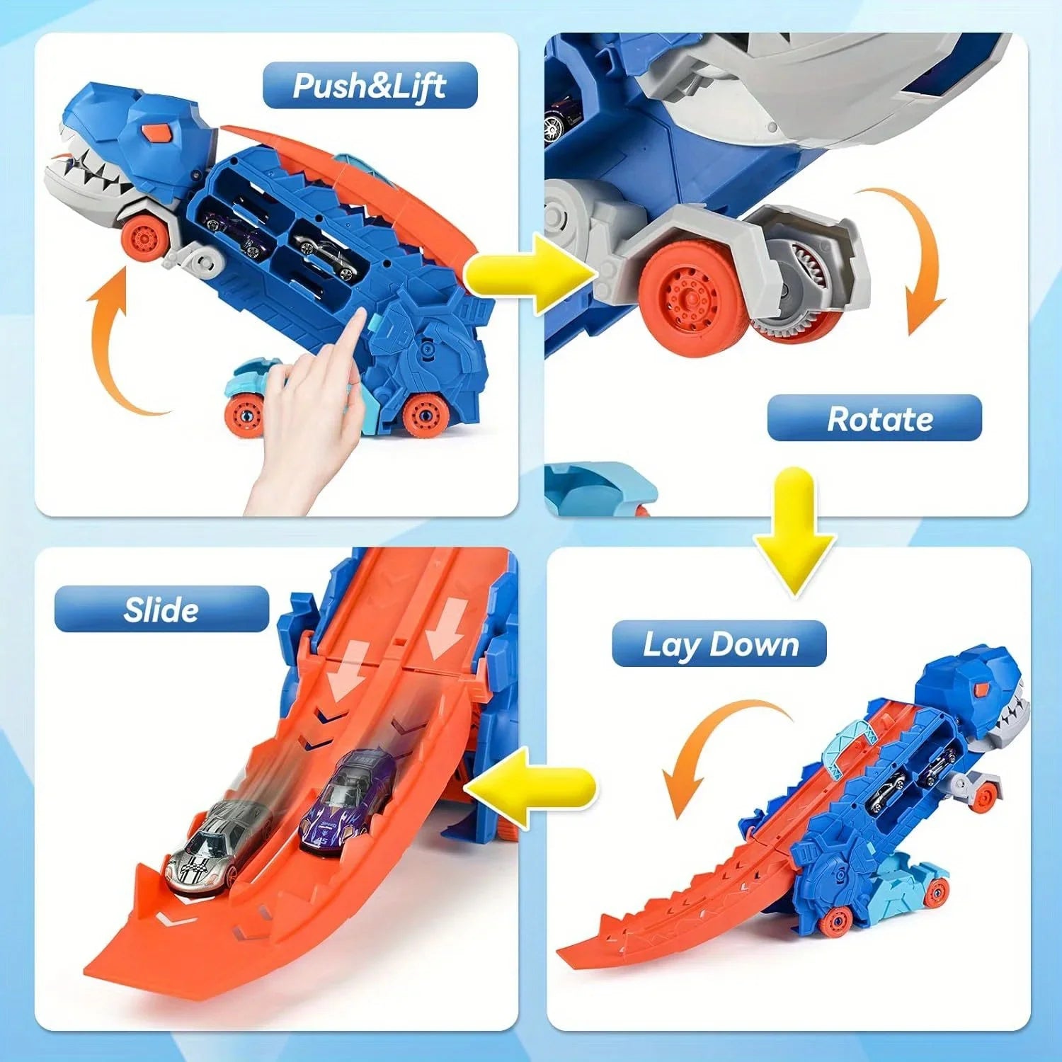 Transport Dino Truck | Speelgoedauto met Uitschuifbare Racebaan