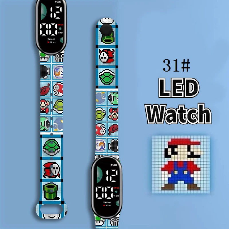 Super Mario Bros Kinderhorloge | Anime Karakter Luigi, Oplichtend LED Touch Digitaal Horloge, Waterdicht Cadeau voor Kinderen