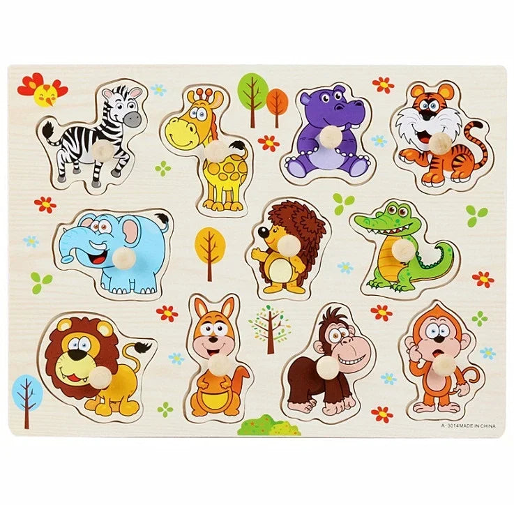 30cm Montessori Houten Puzzelbord | Hand-Oog Coördinatie | Cartoon Dieren & Voertuigen | Educatief Cadeau