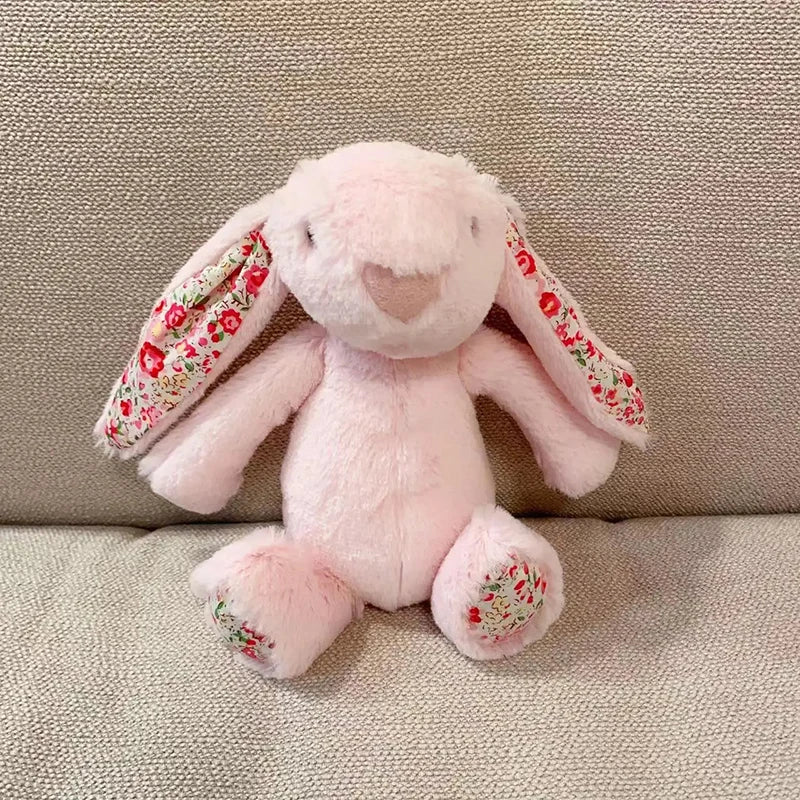 25cm Superzachte Konijn Knuffel | Schattig Pluche Konijntje met Bloemige Oren, Geschenk voor Meisjes