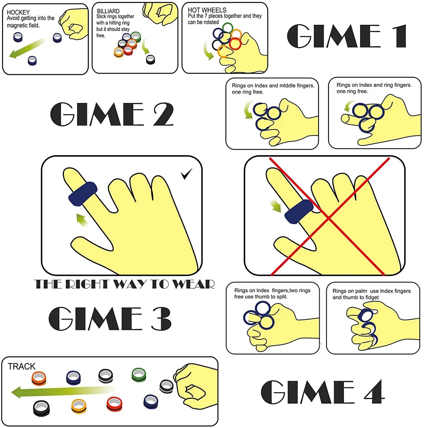 3 stuks vinger magnetische ringen | Kleurrijke fidget speelgoed set voor volwassenen en kinderen, magneet spinner ringen voor stressverlichting