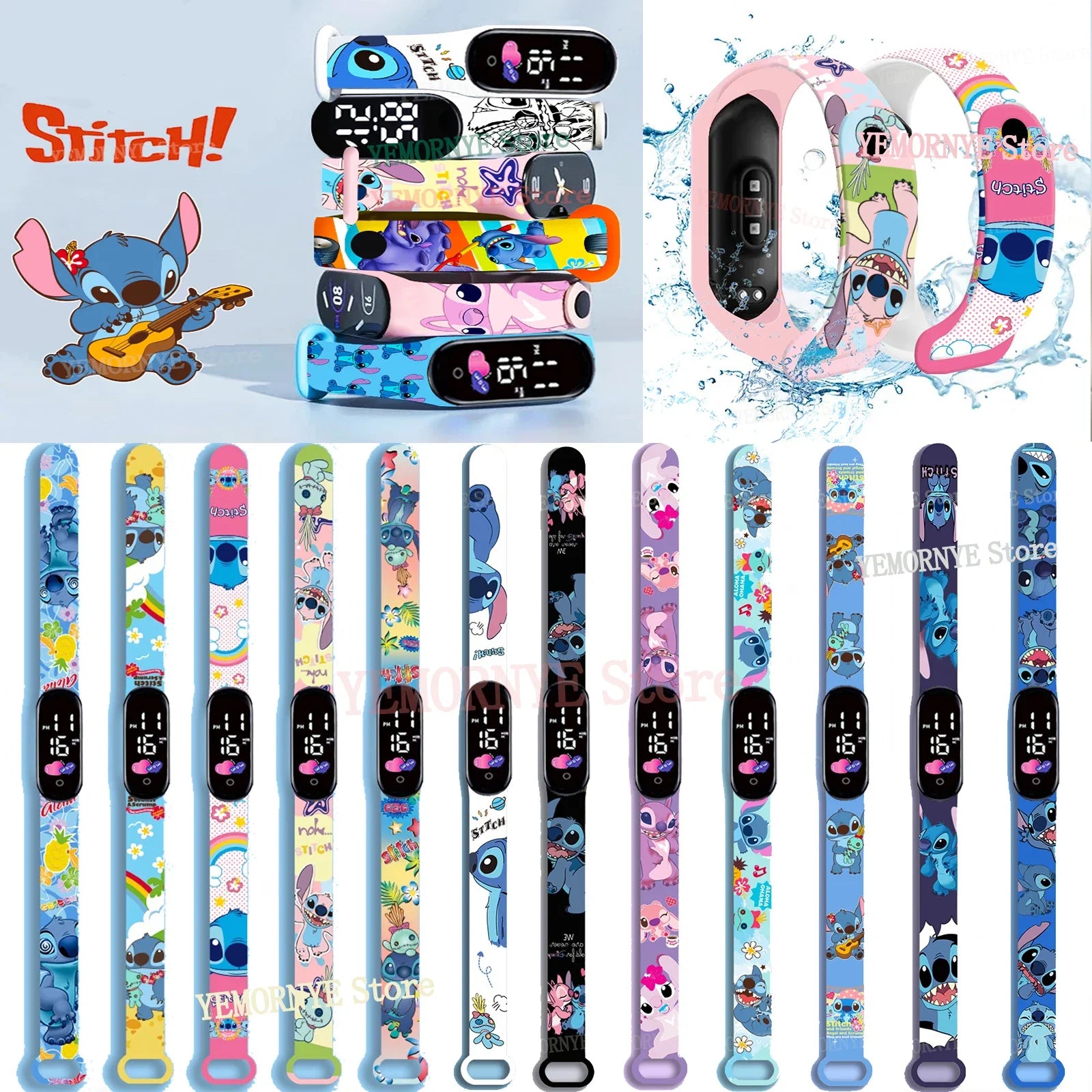 Stitch Digitale Kinderhorloge | Anime Figuren LED Lichtgevende Touchscreen Waterdicht Elektronisch Sporthorloge, Verjaardagscadeau