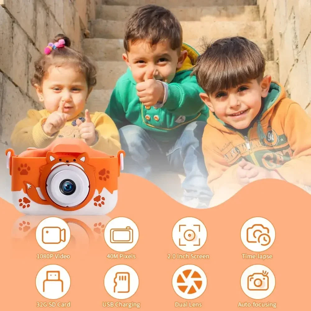 HD 1080P Kindercamera - 20MP Camera met USB-oplader, Shockproof Silicone Bescherming